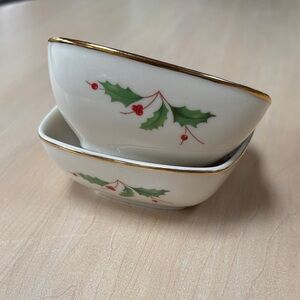 Lenox Holiday Bowls with Holly Design and Gold Rim